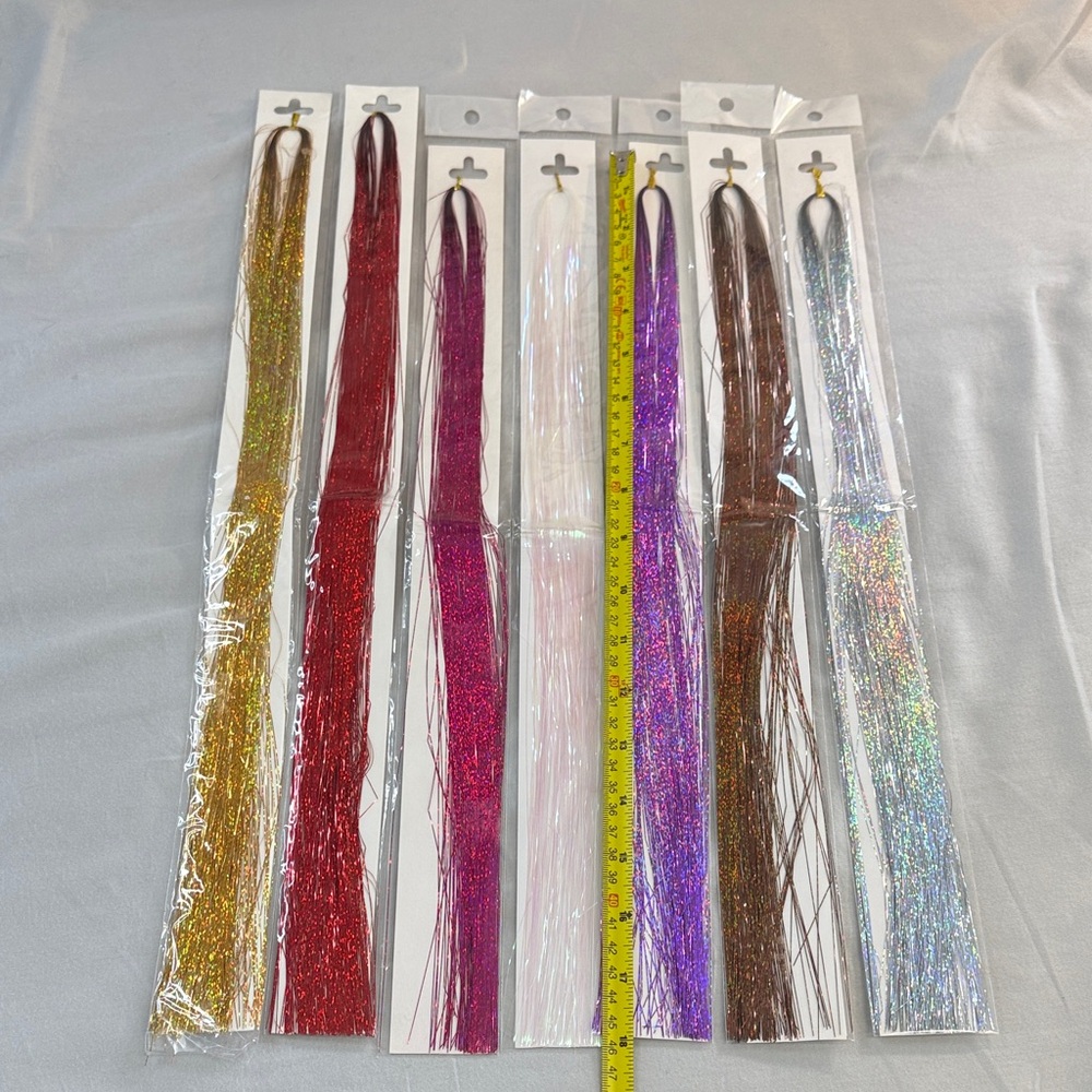NWT - Colourful Tinsel Hair Extensions Set of 7